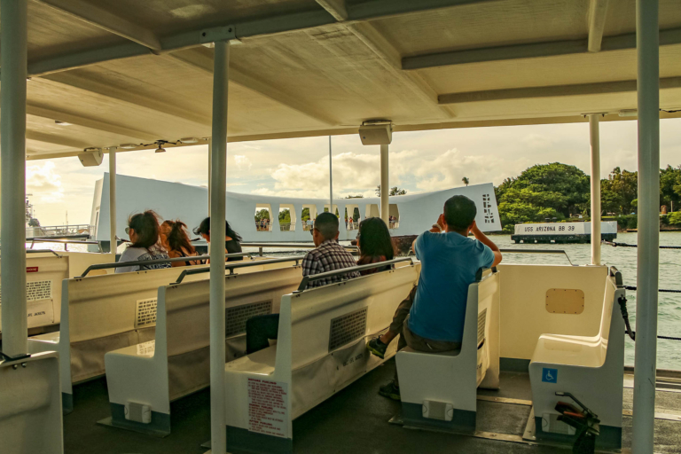 pearl harbor and oahu circle island tour visitors boat pearl harbor 