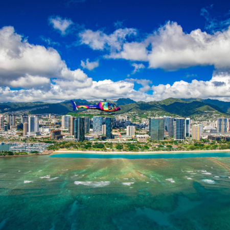 rainbowhelicopters royal crown of oahu fly through city
