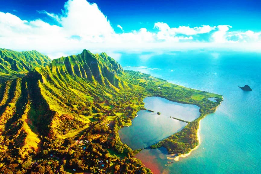 the views of the sheer koolau cliffs and lush windward coast rainbow helicopters oahu hawaii