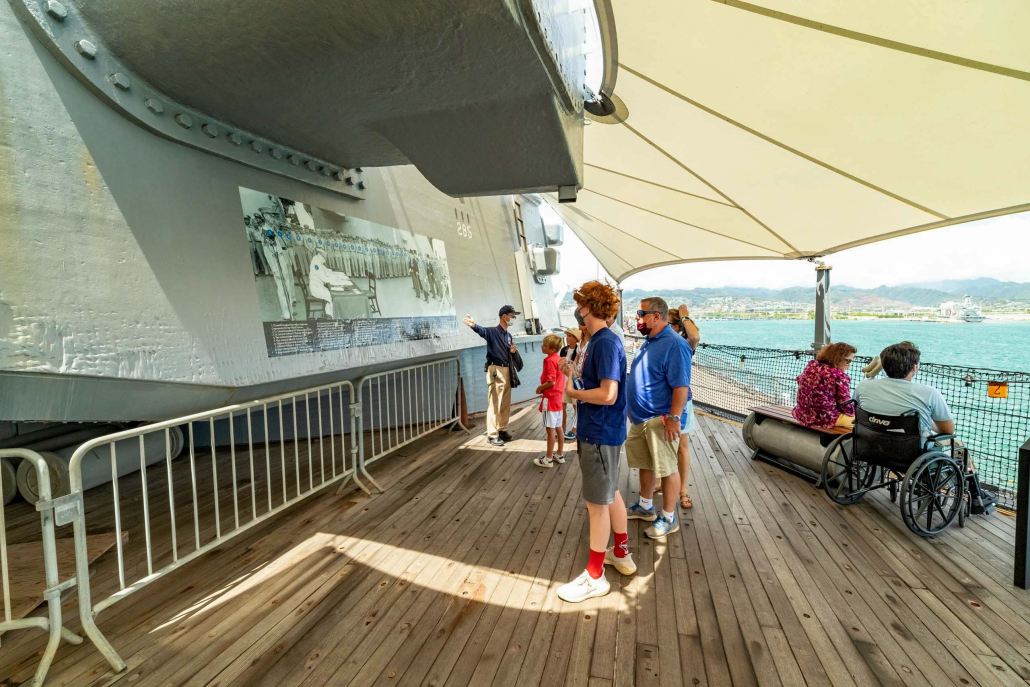 uss missouri visitors on surrender deck