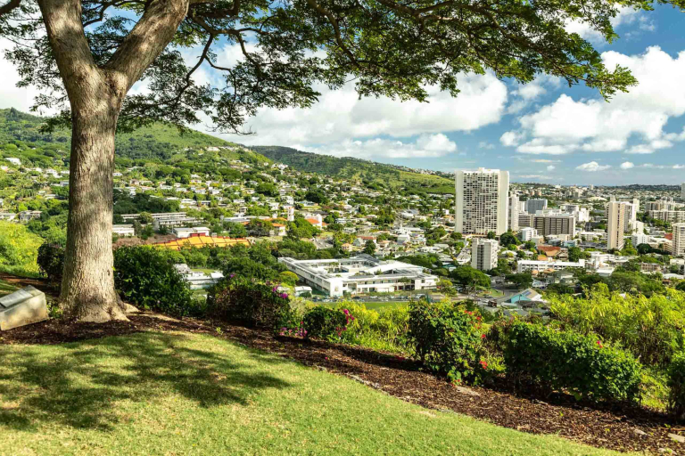 view of honolulu from steps of punchbowl national memorial cemetery oahu
